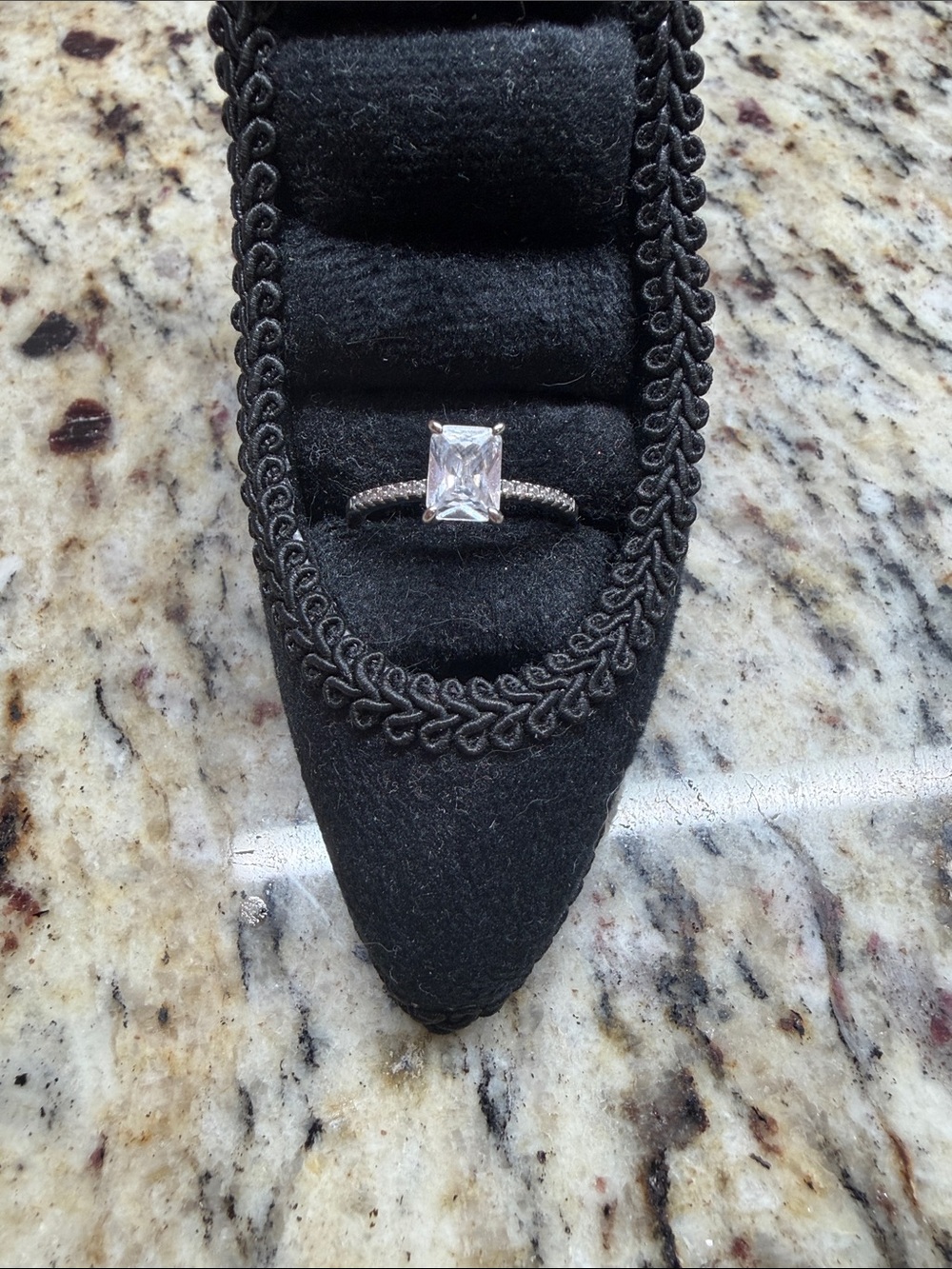 Sterling Silver Square-Cut Solitaire Ring in Iridescent Accent Style - Silver